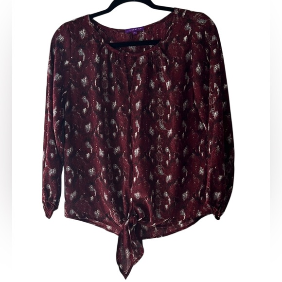West Kei Burgundy Snake Print Blouse Size Small EUC - Picture 2 of 8